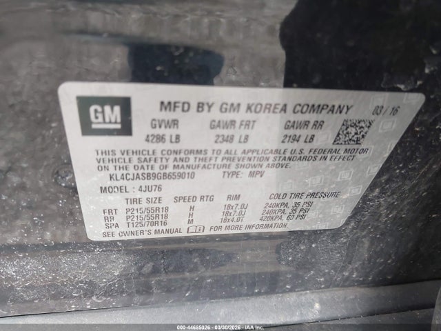 44685026 :رقم المزاد ، KL4CJASB9GB659010 vin ، 2016 Buick Encore مزاد بيع