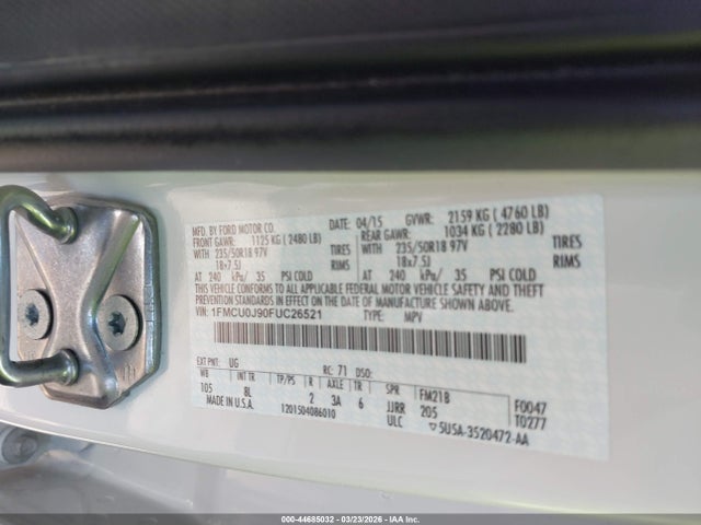 Ford Escape Titanium 2015 1FMCU0J90FUC26521 Image 9