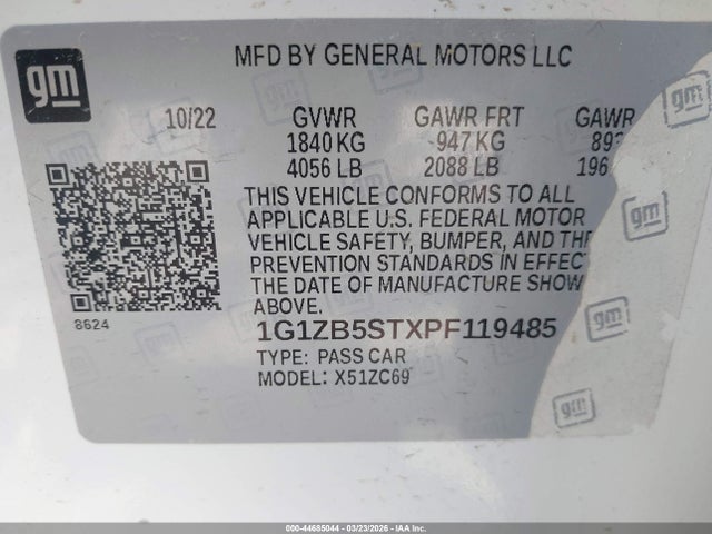 44685044 :رقم المزاد ، 1G1ZB5STXPF119485 vin ، 2023 Chevrolet Malibu Fwd Ls مزاد بيع