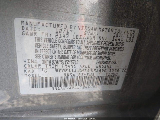 Nissan SENTRA S 2018 3N1AB7AP6JY246743 Image 9