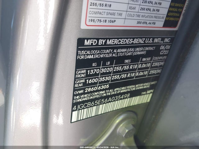 Aukcja sprzedaży 2006 Mercedes-benz R 350 4matic, vin: 4JGCB65E56A035498, numer aukcji: 44685071
