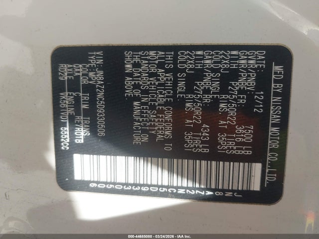 Aukcja sprzedaży 2013 Infiniti Qx56, vin: JN8AZ2NC5D9330506, numer aukcji: 44685080