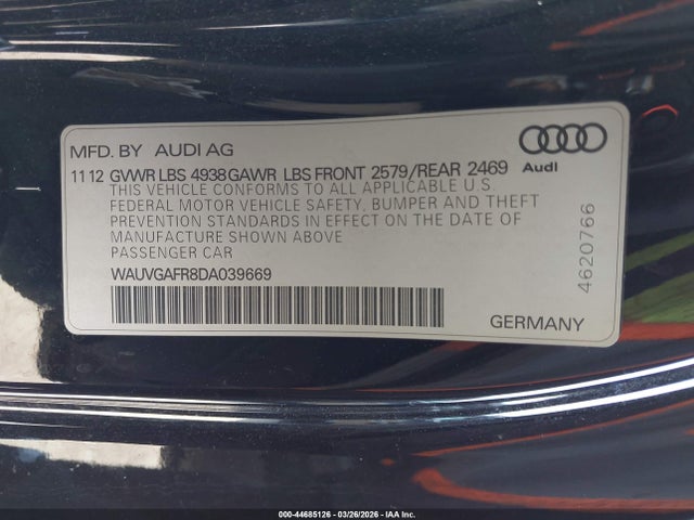 44685126 :رقم المزاد ، WAUVGAFR8DA039669 vin ، 2013 Audi S5 3.0t Premium Plus مزاد بيع