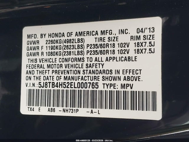 Aukcja sprzedaży 2014 Acura Rdx, vin: 5J8TB4H52EL000765, numer aukcji: 44685128