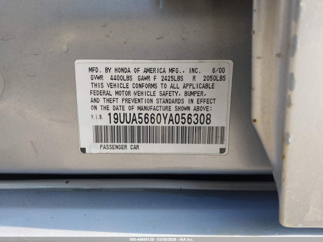 Продаж на аукціоні авто 2000 Acura Tl 3.2, vin: 19UUA5660YA056308, номер лоту: 44685139
