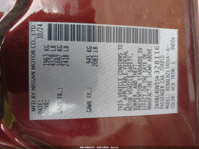 1N4BL4DV1SN328116 Nissan Altima Sv Fwd