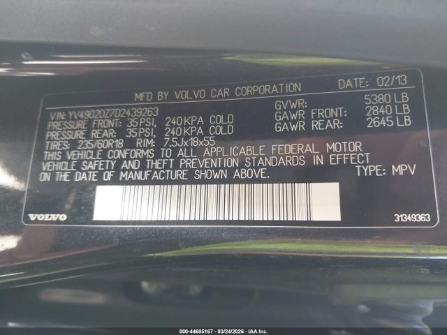 2013 VOLVO XC60 YV4902DZ7D2439263 Photo 8