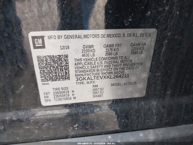 44685170 :رقم المزاد ، 3GKALTEVXKL264211 vin ، 2019 Gmc Terrain Sle مزاد بيع