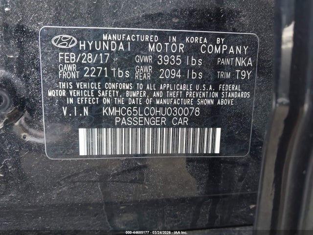 44685177 :رقم المزاد ، KMHC65LC0HU030078 vin ، 2017 Hyundai Ioniq Hybrid Blue مزاد بيع