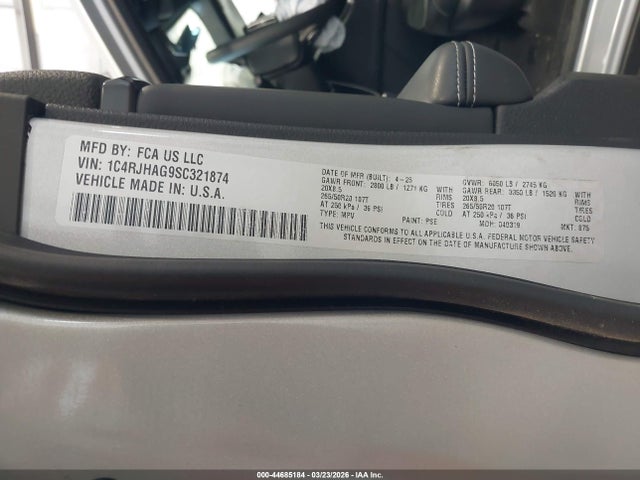 44685184 :رقم المزاد ، 1C4RJHAG9SC321874 vin ، 2025 Jeep Grand Cherokee Altitude X 4x4 مزاد بيع