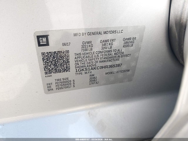 44685187 :رقم المزاد ، 1GKS1AKC0HR365387 vin ، 2017 Gmc Yukon Sle مزاد بيع