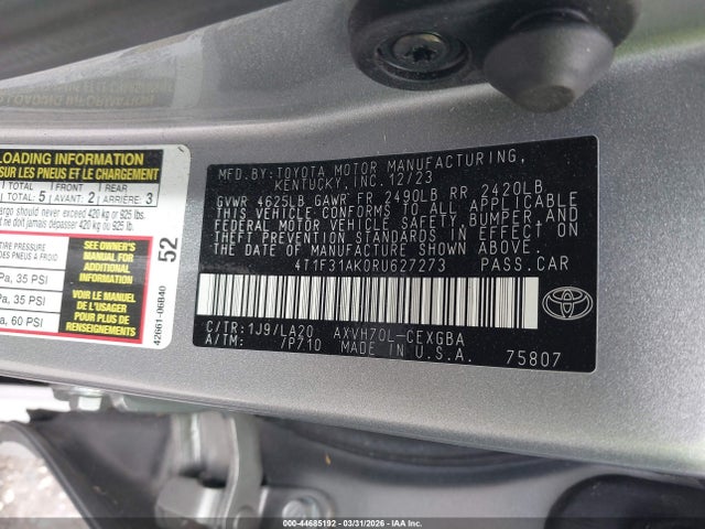 2024 TOYOTA CAMRY HYBRID 4T1F31AK0RU627273 Photo 8