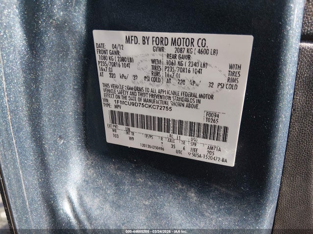 44685205 :رقم المزاد ، 1FMCU9D75CKC72755 vin ، 2012 Ford Escape Xlt مزاد بيع