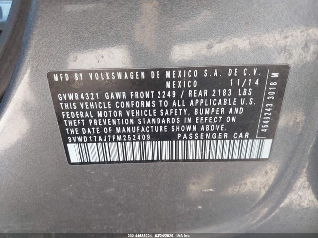 3VWD17AJ7FM252409 Volkswagen Jetta 1.8t Se