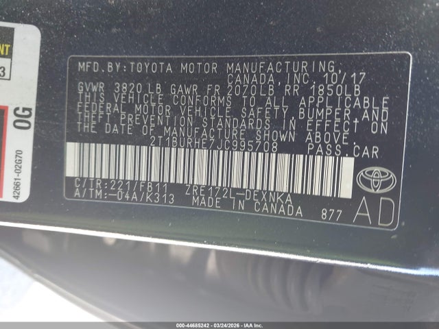 Продаж на аукціоні авто 2018 Toyota Corolla Le, vin: 2T1BURHE7JC995708, номер лоту: 44685242