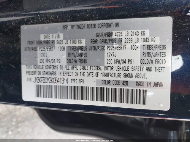 Продаж на аукціоні авто 2019 Mazda Cx-5 Touring, vin: JM3KFBCM3K0541314, номер лоту: 44685257