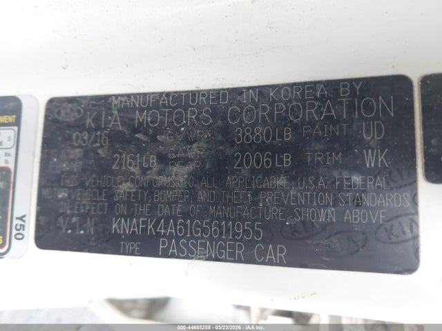 2016 Kia Forte Lx მანქანა იყიდება აუქციონზე, vin: KNAFK4A61G5611955, აუქციონის ნომერი: 44685258
