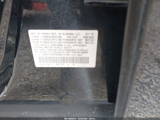 5FNYF3H93EB012769 Honda Pilot Touring