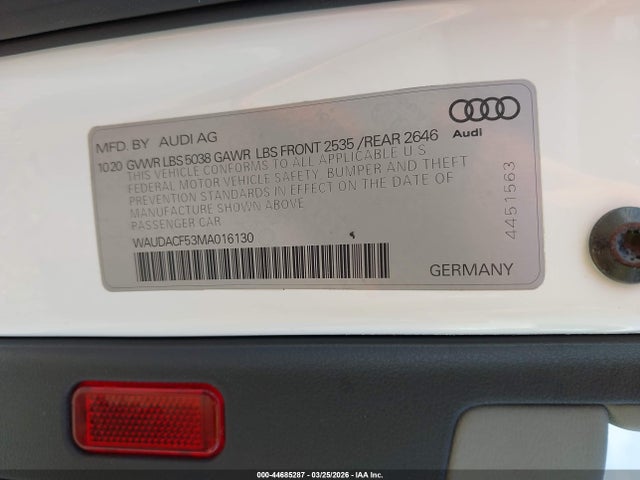 Продаж на аукціоні авто 2021 Audi A5 Sportback Premium 45 Tfsi Quattro S Tronic, vin: WAUDACF53MA016130, номер лоту: 44685287