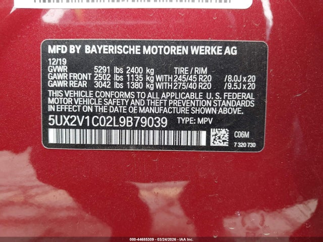 5UX2V1C02L9B79039 BMW X4 Xdrive30i