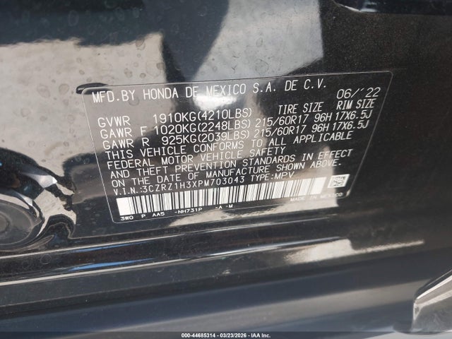 3CZRZ1H3XPM703043 Honda Hr-v 2wd Lx