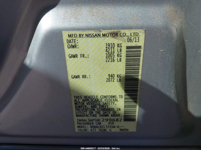 Aukcja sprzedaży 2013 Nissan Altima 2.5 S, vin: 1N4AL3AP5DC299682, numer aukcji: 44685317