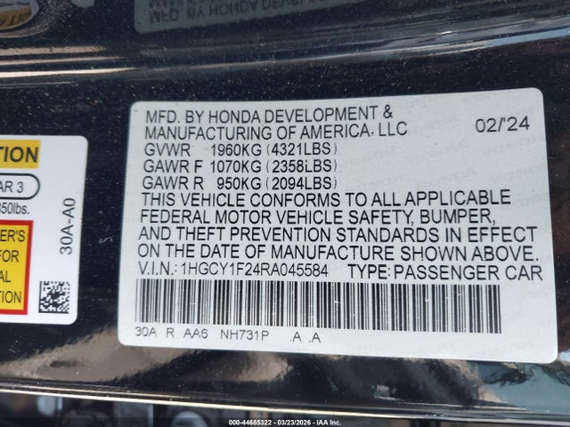 1HGCY1F24RA045584 Honda ACCORD LX