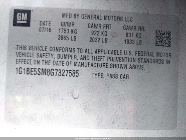 1G1BE5SM8G7327585 Chevrolet Cruze Lt Auto