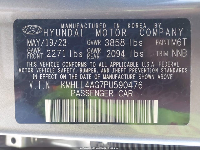 KMHLL4AG7PU590476 Hyundai ELANTRA SE