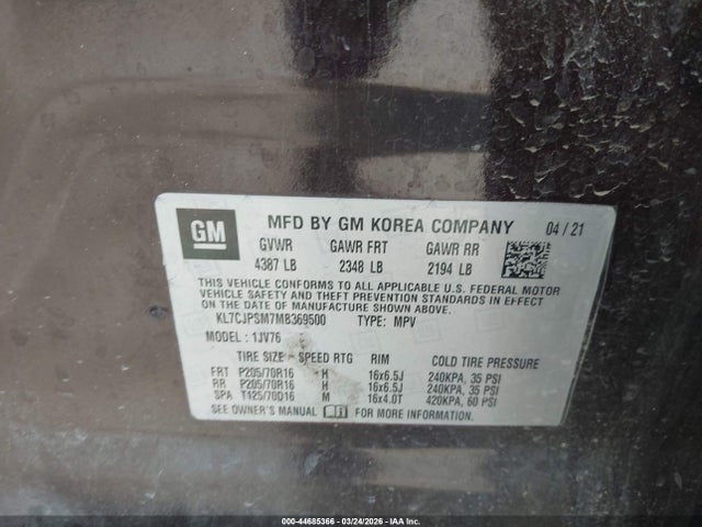 Chevrolet Trax Awd Lt 2021 KL7CJPSM7MB369500 Image 9