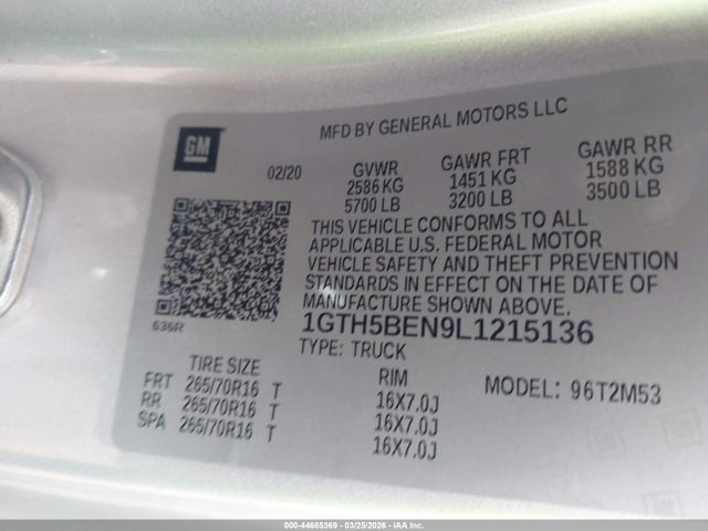 2020 Gmc Canyon 2wd მანქანა იყიდება აუქციონზე, vin: 1GTH5BEN9L1215136, აუქციონის ნომერი: 44685369