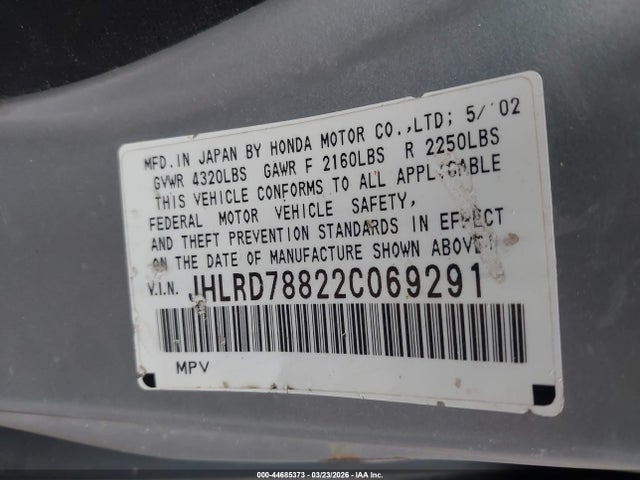 2002 HONDA CR-V JHLRD78822C069291 Photo 8