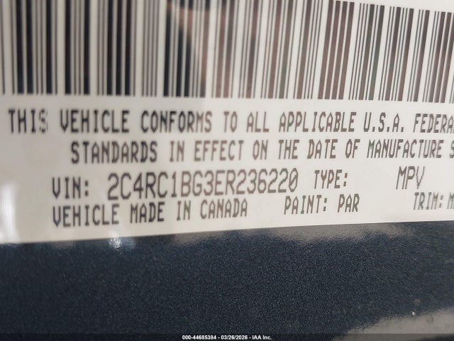 44685384 :رقم المزاد ، 2C4RC1BG3ER236220 vin ، 2014 Chrysler Town & Country Touring مزاد بيع