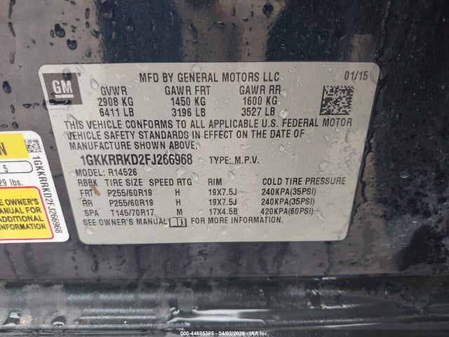 1GKKRRKD2FJ266968 GMC Acadia Slt-1