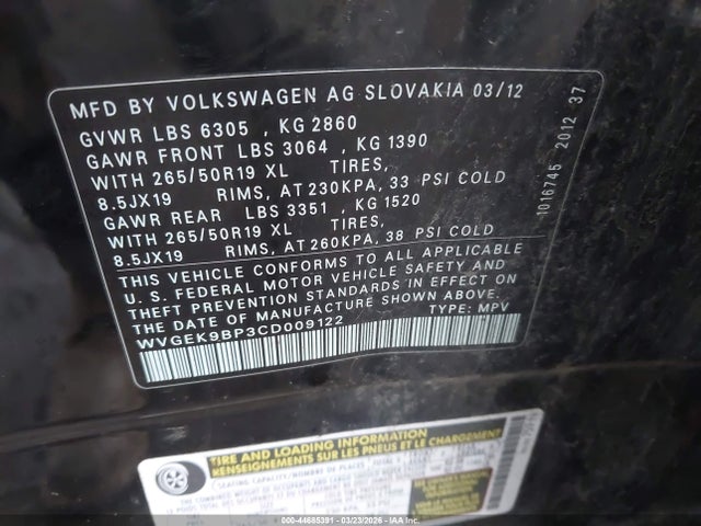 2012 VOLKSWAGEN TOUAREG WVGEK9BP3CD009122 Photo 8