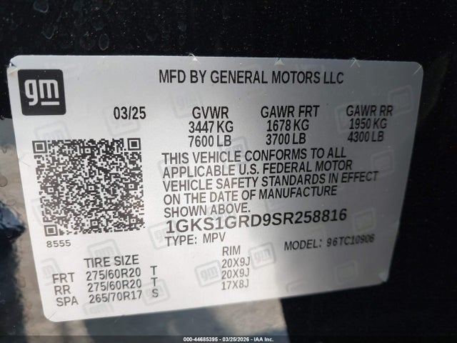 1GKS1GRD9SR258816 GMC Yukon Xl 2wd Elevation