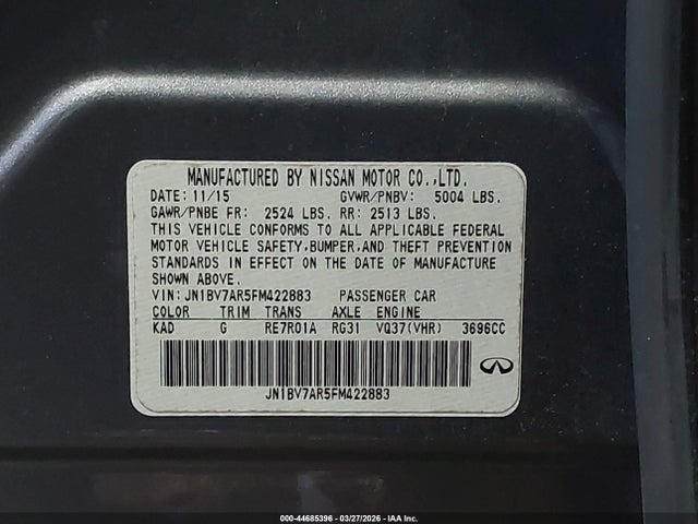Aukcja sprzedaży 2015 Infiniti Q50 Premium, vin: JN1BV7AR5FM422883, numer aukcji: 44685396