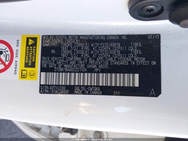 44685411 :رقم المزاد ، 2T2BK1BA0DC221104 vin ، 2013 Lexus Rx 350 مزاد بيع