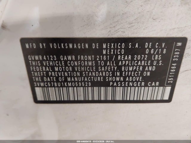 3VWC57BU1KM059529 Volkswagen Jetta 1.4t R-line/1.4t S/1.4t Se