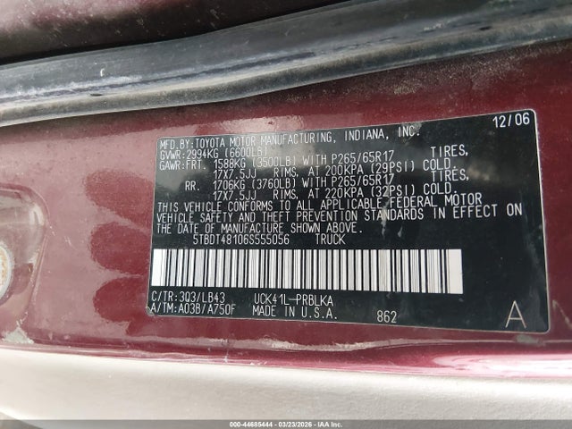 2006 TOYOTA TUNDRA 5TBDT48106S555056 Photo 8