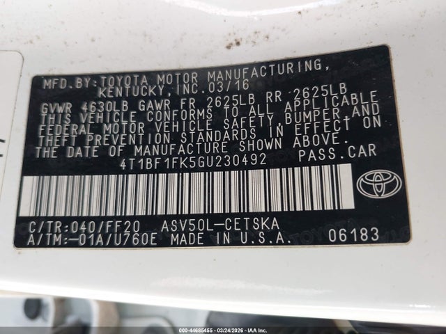 Toyota CAMRY SE 2016 4T1BF1FK5GU230492 Image 9