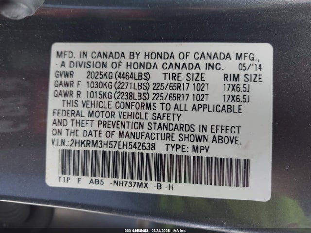 2HKRM3H57EH542638 Honda CR-V EX