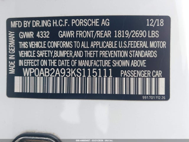2019 PORSCHE 911 WP0AB2A93KS115111 Photo 8
