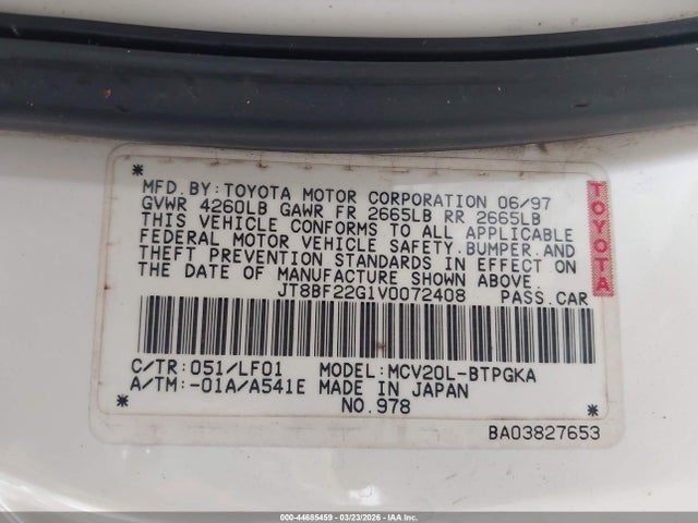 1997 Lexus Es 300 მანქანა იყიდება აუქციონზე, vin: JT8BF22G1V0072408, აუქციონის ნომერი: 44685459