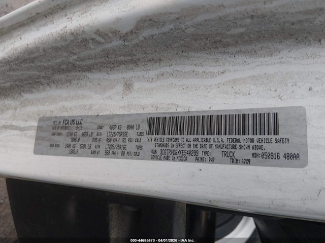 Auction sale of the 2019 Ram Promaster 2500 High Roof 159 Wb, vin: 3C6TRVDGXKE540299, lot number: 44685470