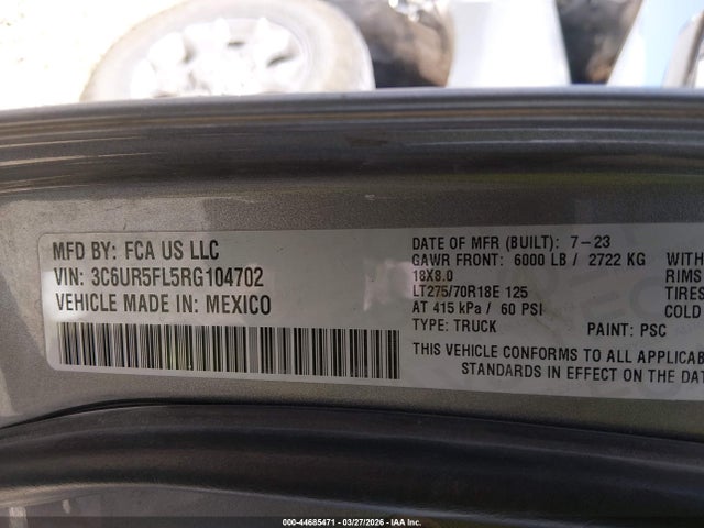 44685471 :رقم المزاد ، 3C6UR5FL5RG104702 vin ، 2024 Ram 2500 Laramie  4x4 6'4 Box مزاد بيع