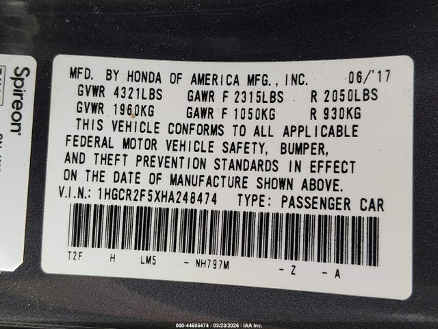 1HGCR2F5XHA248474 Honda Accord Sport