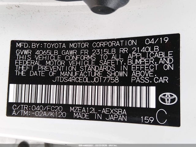 JTDS4RCE0LJ017758 Toyota COROLLA SE