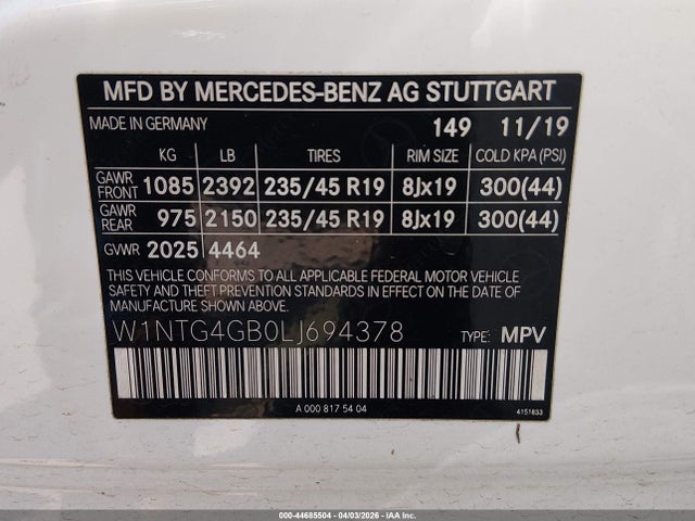W1NTG4GB0LJ694378 Mercedes-Benz Gla 250 4matic
