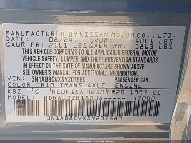3N1AB8CVXSY207589 Nissan SENTRA SV